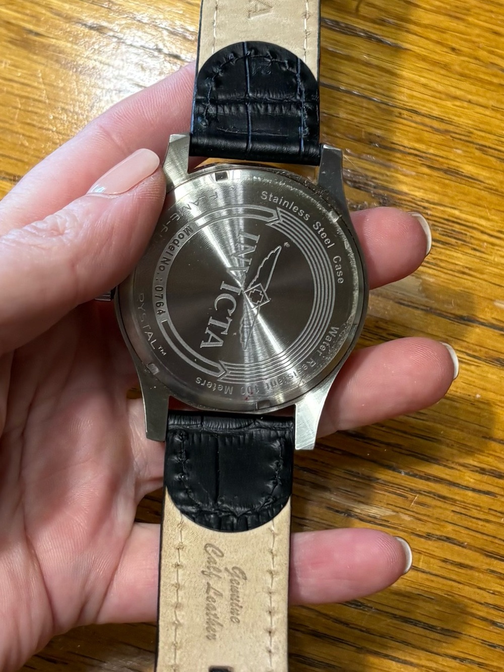 Men’s Invicta Black Dial Watch with Black Leather Strap and Silver Case - Picture 3 of 5